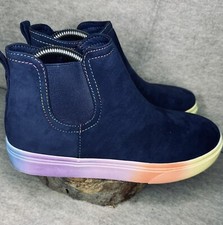 Lands End Navy Bootie Size 6 Zip Closure Rainbow Sole EUC