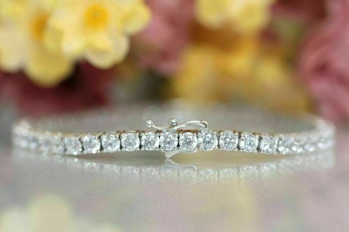 5Ct Round Cut Simulated Diamond Tennis Bracelet 14k White Gold Finish 3mm 7.5" - Picture 3 of 3