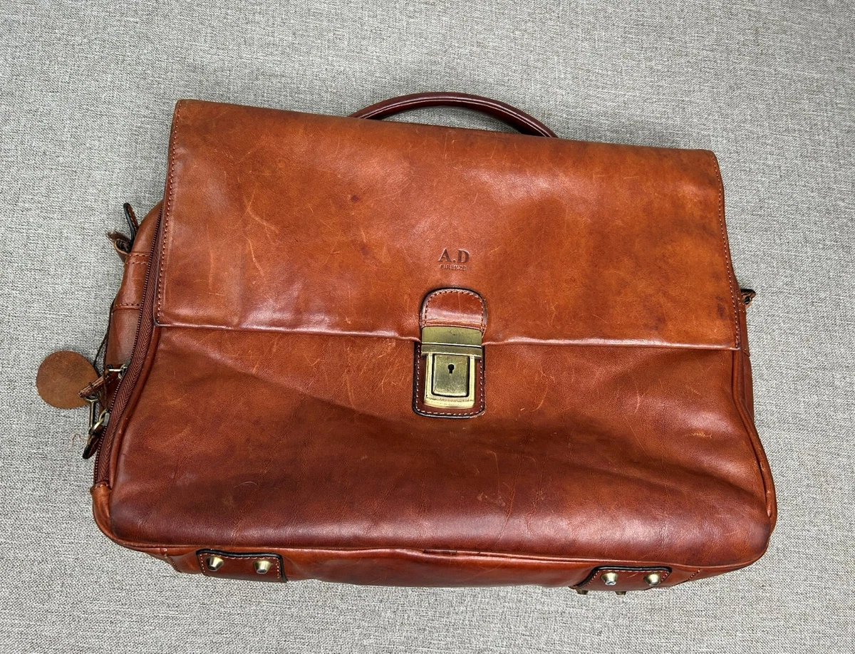 A.D. Firenze Italian Brown Leather Satchel Messenger Bag Case VTG