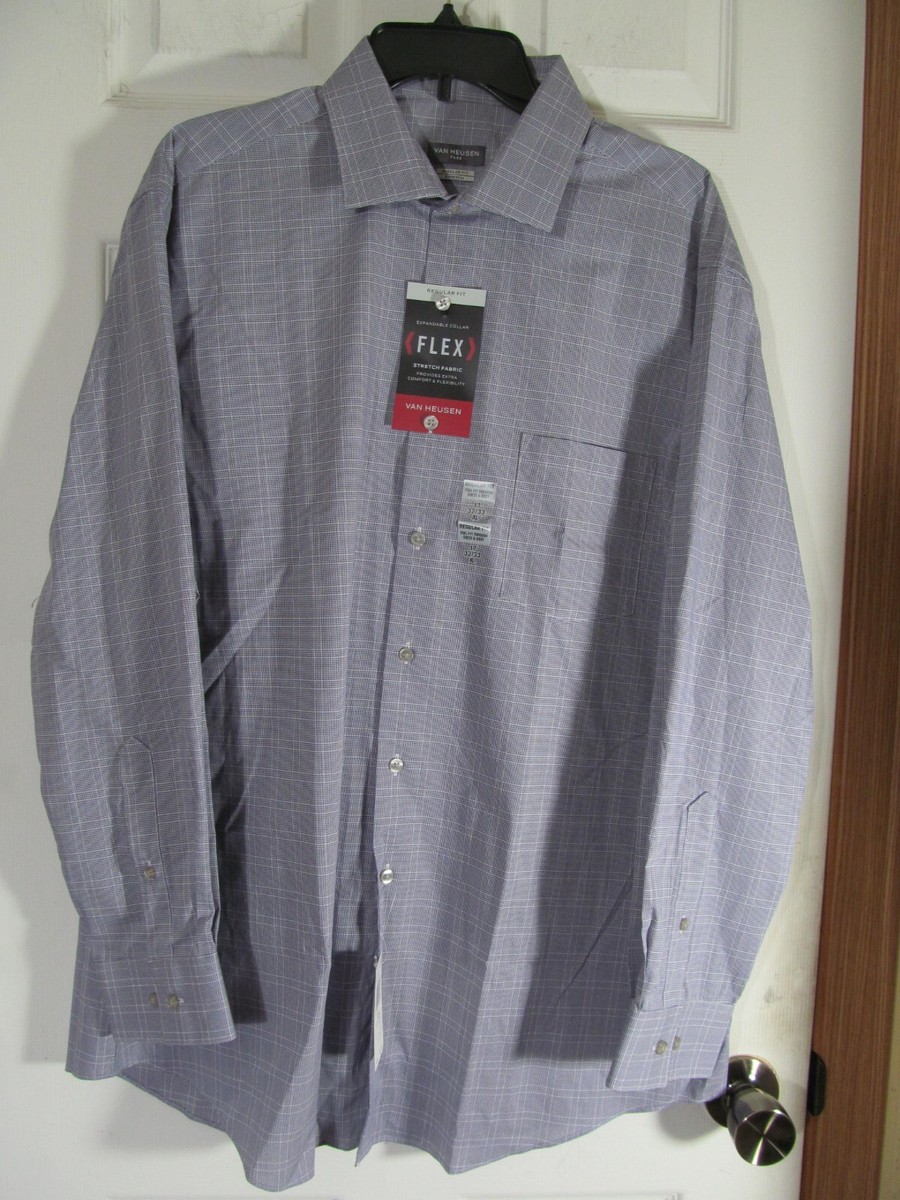 NWT VAN HEUSEN FLEX SLIM FIT STRETCH MATERIAL DRESS SHIRT AZURE PLAID PRINT