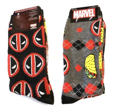 Hyp Marvel Deadpool Pose Men's Crew Socks 2 Pair Pack Shoe Size 6-12