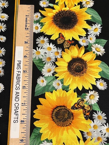 TT Sunflowers & Bee Stripe 100% digital cotton fabric by the yard 36 x 44 CD2922 - Picture 4 of 10