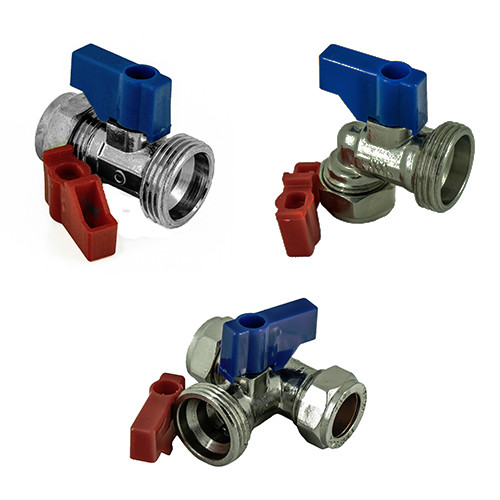 15mm x 3/4" Washing Machine/Dishwasher Valves Taps HOT & COLD Water C/P