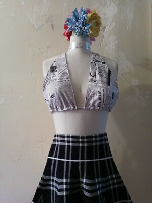Women's Halter Top Size Medium  Large Newspaper print  New Selena Boutique 