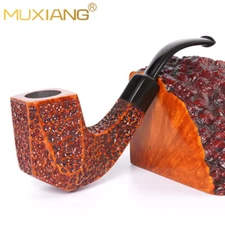 Rusticated Oom Paul Tobacco Pipe Sandblasted Briar Wooden Pipe Cumberland Stem