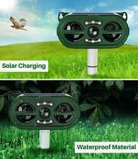 Animal Repeller Ultrasonic Solar Power Outdoor Pest Cat Mice Deer Motion Sensor
