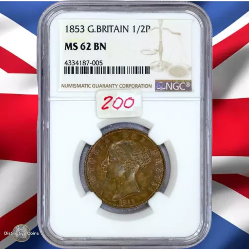 Great Britain 1853 1/2 Penny NGC MS62BN - GBS062