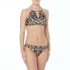 Carmen Marc Valvo Reflections Palm Green High Neck Crop Bikini Top