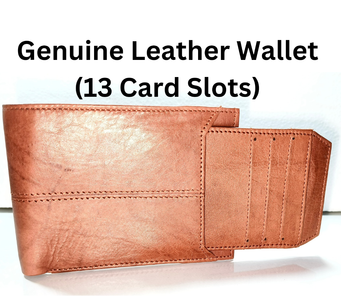 Men's Genuine Leather Bifold Wallet with 13 Card Slots & Pouch-image
