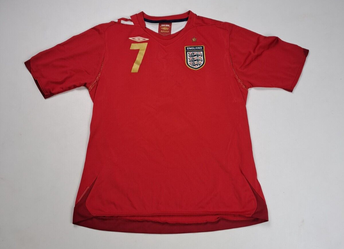 beckham jersey umbro shirt england #7 red kit gold gb 14 eu beckham jersey umbro shirt england #7 red kit gold gb 14 eu