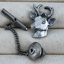 Vtg Pewter Deer Stag Head w/ Antlers Hunter Tie Tack Pin