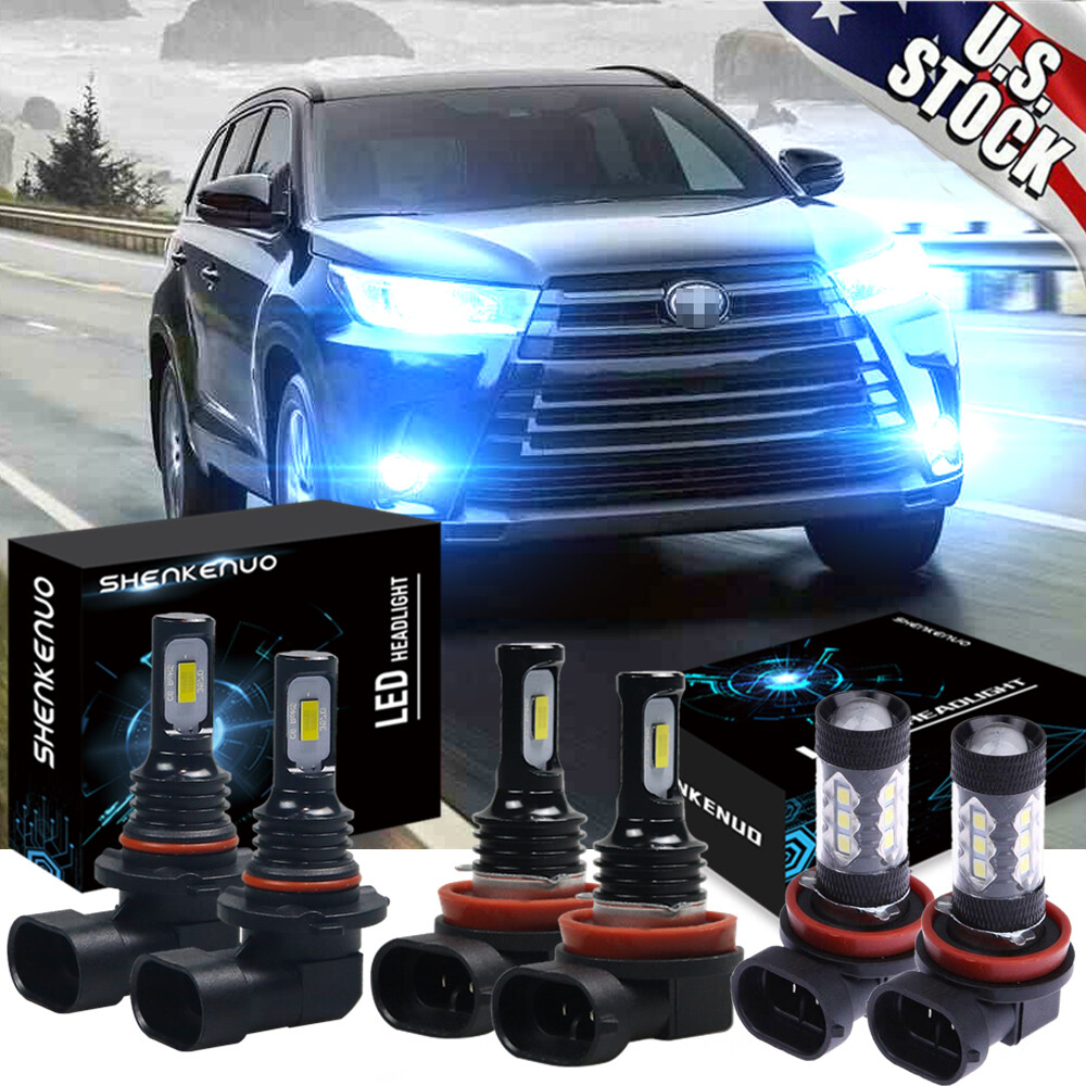For Toyota Highlander 2014-2019 6x LED Headlight+Fog Light Bulbs