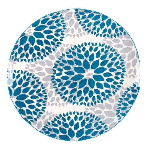 Modern Circles Cream Floral Area Rug Transitional Casual Style 2' x 7'2" Blue  - Image 3 of 4