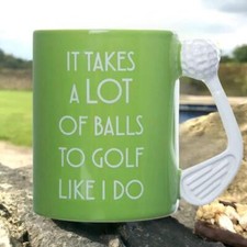 Golf Mug Novelty Funny Gift Ceramic Cup Golfer Lot of Balls Green Golf Ball