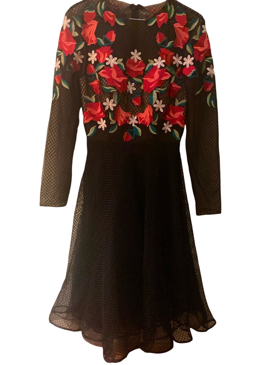 green emerald velvet dress Mac Duggal Sequined Floral Long Sleeve High Neck Midi Dress