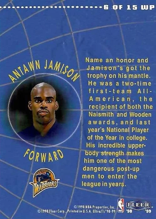 TCS 1451 1998-99 Fleer Ultra World Premiere Antawn Jamison # 6 of15 - Bild 2 von 2