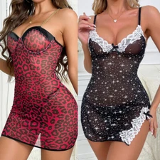 Women Sleepwear Sexy Lingerie Clubwear Dress Bodystocking Babydoll G-String Set