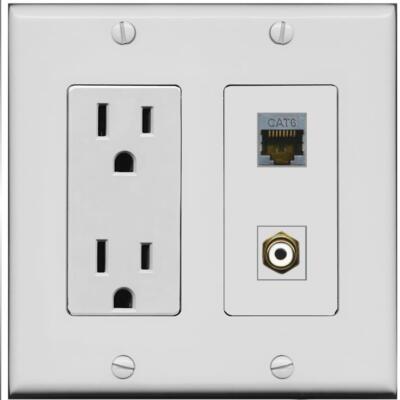 RiteAV 15 Amp Power Outlet and CAT6-SHIELDED RCA-WHITE Wall Plate [Gray]