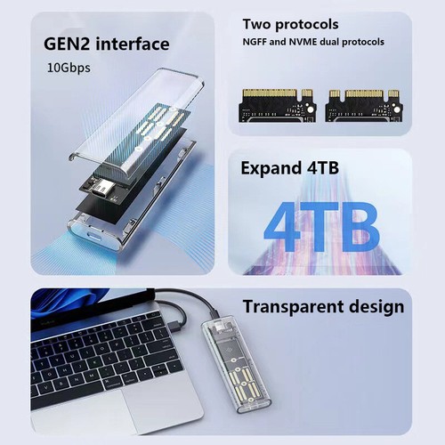 M.2 NVME PCIe /NGFF SATA /Dual Protocol SSD USB Type C 10Gbps M2 Hard Disk Box - Afbeelding 11 van 15