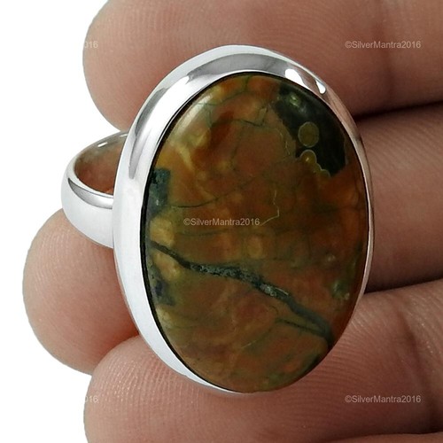 Rain Forest Jasper Gemstone 925 Sterling Silver Bezel Statement Ring Jewelry - Picture 3 of 8