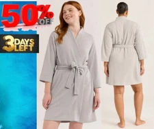 Joyspun Women's size M 8-10 Waffle Kimono Short Wrap Robe color SILVER GRAY