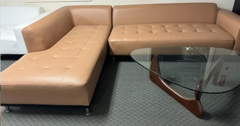 Sofá seccional de cuero marrón claro de diseño moderno conjunto de 4 piezas #1707 Foto 3 de 4