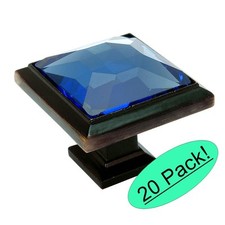 20 Pack Cosmas 5883ORB-BL Oil Rubbed Bronze Blue Glass Square Cabinet Knob