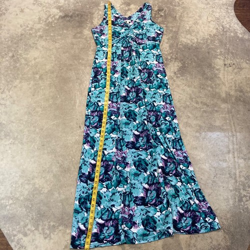 Talbots Dress Womens Small Sleeveless V-Neck Jersey Knit Maxi Green Floral - 第 4/9 張圖片