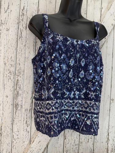 Lafayette 148 New York Blue Viscose And Iridescent Sequin Tank Top 8 - Picture 2 of 8