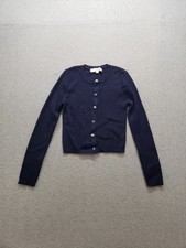 Loft Women Sweater M Navy Blue Knitted Long Sleeve Crew Neck Button Up Cardigan