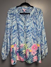 Lilly Pulitzer Elsa SILK Top, Large Let’s Mango Tropical Print