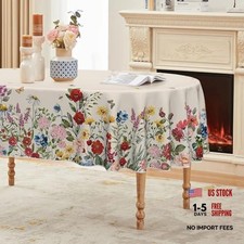 Spring Tablecloth 60x84 Inch Oval Vintage Flowers - Beige