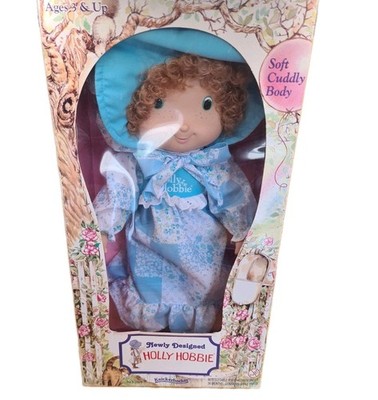 Holly Hobbie Vintage Puppe Plüsch 1997 Knickerbocker blaues Kleid Haube 14 Zoll
