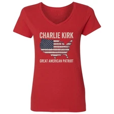 Charlie Kirk Great American Patriot Memorial Tribute Ladies' V-Neck Tshirt