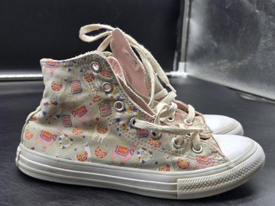 Converse All Star Shoes Kids Size 3 Beige Llama High Top Sneakers 666213F Stains