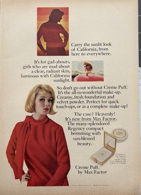 1965 Max Factor Creme Puff Original Vintage Advertisement Powder Makeup Print Ad