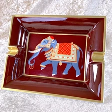 Vintage Hermes Paris Cigar Ashtray Porcelain Change Tray Bordeaux Elephant