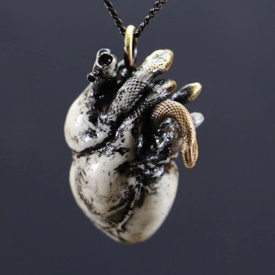 Handmade Marble Human Heart with Snake Veins Pendant