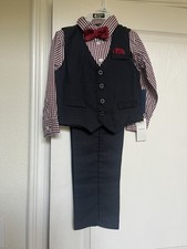 US Polo Assn Boys' 4-Piece Formal Suit Set Size 5T bow tie navy red plaid