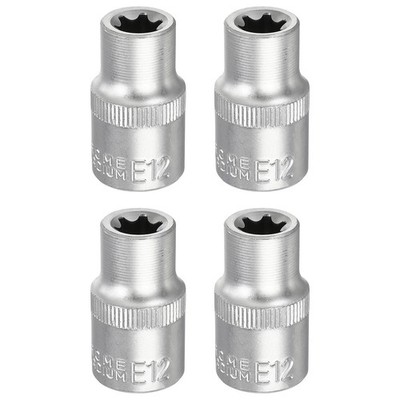 4pcs E-Torx Socket 1/2'' Drive E12 Star Socket 1.5'' Long 35K Alloy Steel