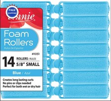 Annie Foam Hair Rollers Small 5/8 Inch 14 Count Blue Soft Sponge Curlers