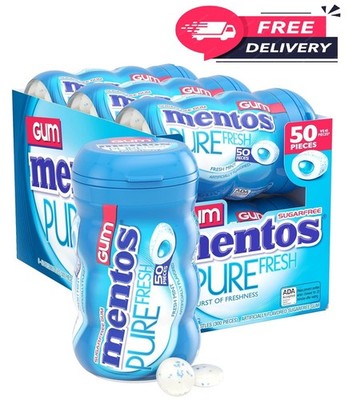 Mentos Pure Fresh Sugar-Free Chewing Gum with Xylitol, Fresh Mint, 50 Count 6PK
