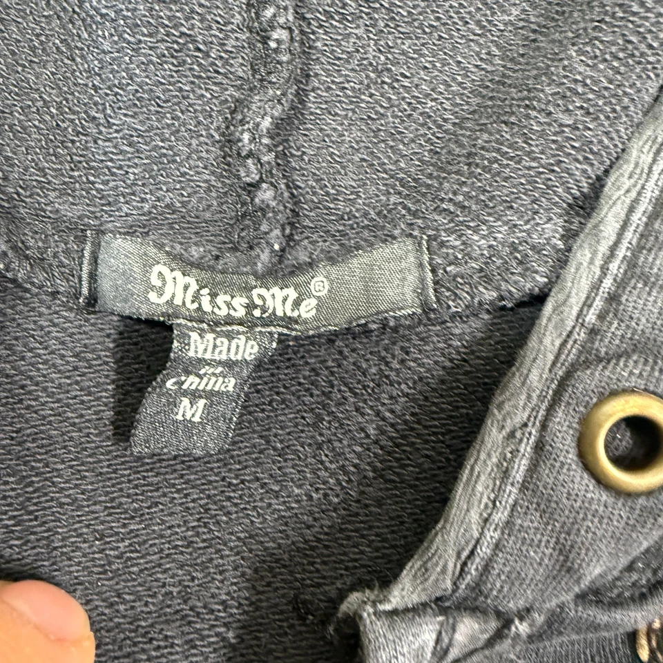 Miss Me Sudadera con Capucha Mujer M Negra Bordada Cremallera Floral Calavera Boho Informal Foto 4 de 4