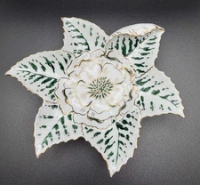 Lipper & Mann Bond Ware Green & Gold Porcelain Leaf & Flower Trinket Dish