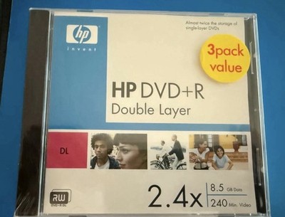 HP 3 Pk Blank DVD+R Double Layer Disk 2.4 x 8.5 GB 240 Min Video - NEW & Sealed
