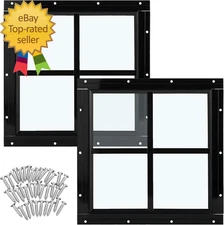 2 Pack 12'' X 12'' Black Flush Mount Shed Window with Tempered Glass Household W