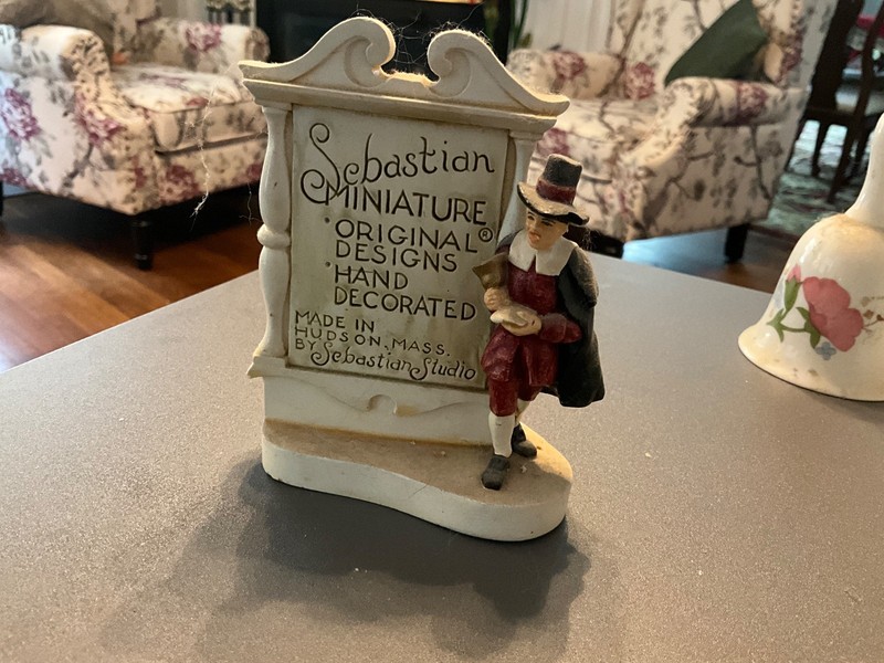 Sebastian Miniature Town Crier Plaque Dealer Store Display Hudson, MA 4.75" Tall