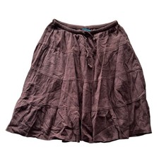 Y2K VTG Womens Brown Tiered Gauze Mini Skirt Elastic Waist Fairy Flowy Large