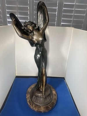 Large Bronze Libellule Dragonfly Figural Sculpture Signed Bessin w/ Marble Base