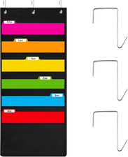 6-Pocket Hanging Wall File Organizer with 3 Hangers, Black Storage Pocket Chart